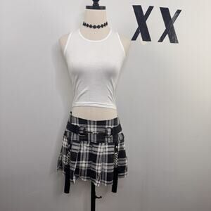 Vintage Y2K Tripp NYC Plaid Pleated Mini Skirt Chain Hardware Punk S